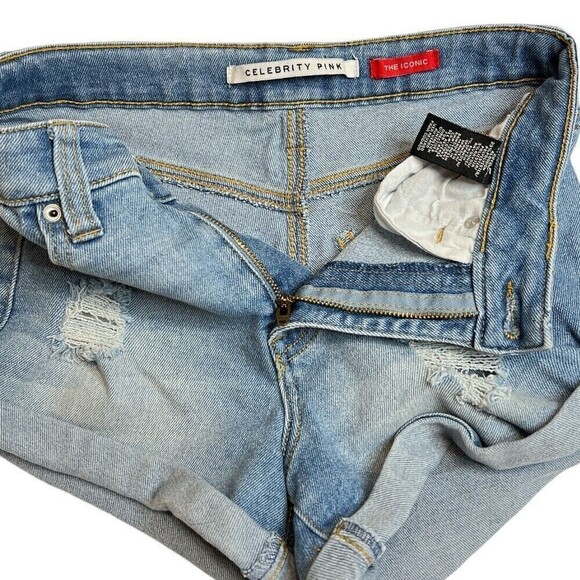 CELEBRITY PINK THE ICONIC DISTRESSED CUFFED DEMIN SHORTS SIZE 1/25 - Picture 7 of 12